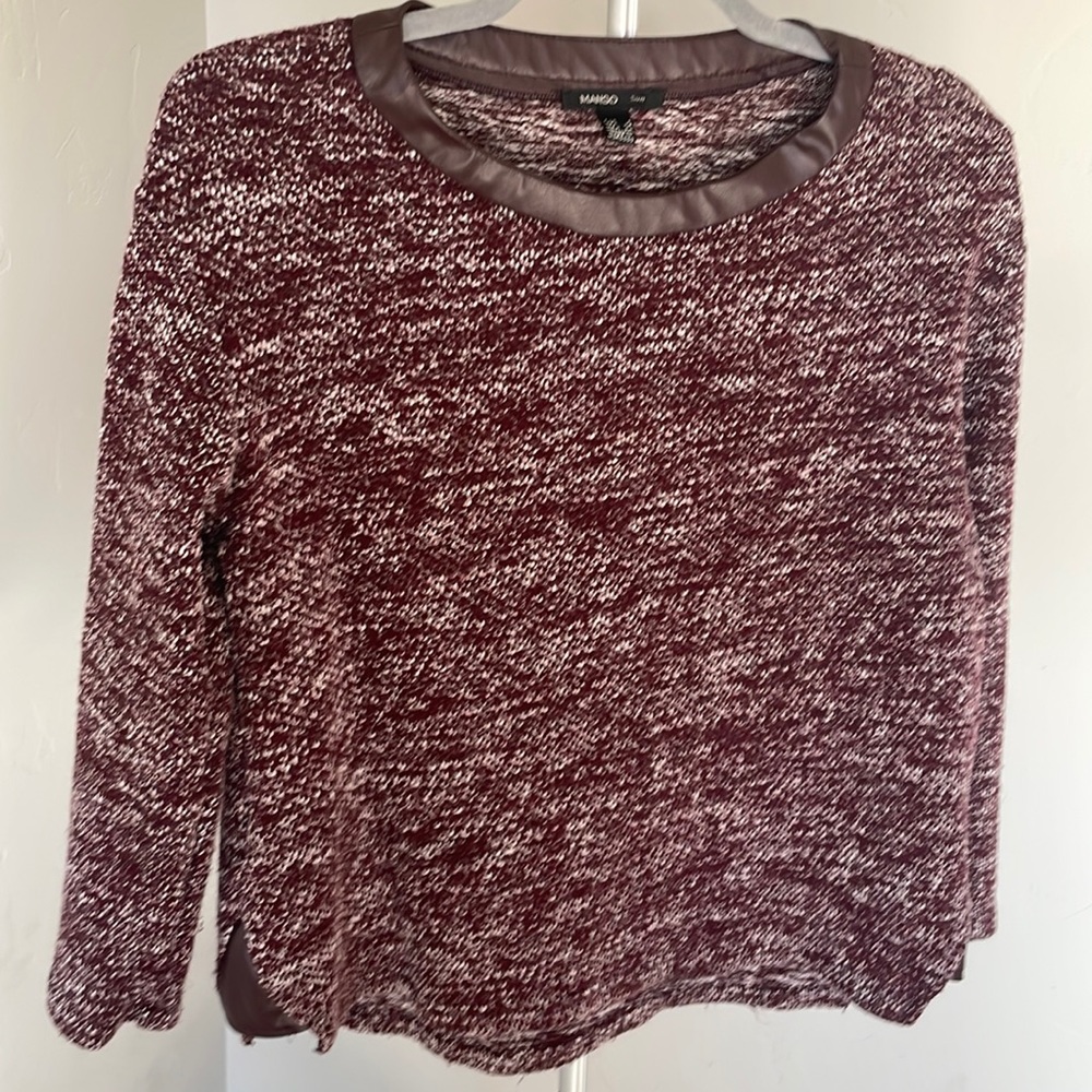 Mango sweater, burgundy, size Small, suede edging
